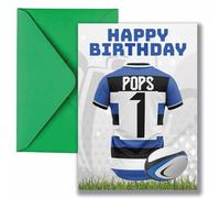 AK Giftshop Pops Rugby Birthday Card, Jersey Design, A5 Size, with Green Envelope - CUSTOM WITH ANY NUMBER (BATH COLOURS)
