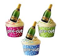 AK Giftshop PRE-CUT 80th Champagne Bottle - Edible Cupcake Toppers Birthday/Anniversary Cake Decorations (Pack of 24)