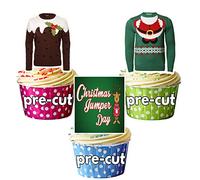 AK Giftshop PRE-CUT Christmas Jumper Day Edible Cupcake Toppers/Cake Decorations (pack of 36)
