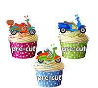 AK Giftshop PRE-CUT Colourful Scooters - Edible Cupcake Toppers/Cake Decorations (Pack of 12)