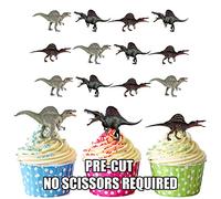 AK Giftshop PRE-CUT Dinosaurs Spinosaurus Mix - Edible Cupcake Toppers/Cake Decorations (Pack of 12)