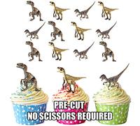 AK Giftshop PRE-CUT Dinosaurs Velociraptor Mix - Edible Cupcake Toppers/Cake Decorations (Pack of 12)