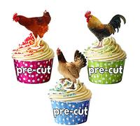 AK Giftshop PRE-CUT Farm Animals Chicken Mix - Edible Cupcake Toppers/Cake Decorations (Pack of 12)