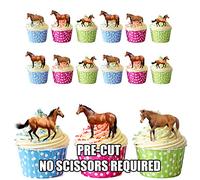 AK Giftshop PRE-CUT Farm Animals Horse Mix - Edible Cupcake Toppers/Cake Decorations (Pack of 12)