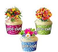 AK Giftshop PRE-CUT Flowers Bouquets Edible Cupcake Toppers/Cake Decorations Mothers Day (Pack of 12)