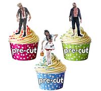 AK Giftshop PRE-CUT Freaky Zombie Mix - Edible Cupcake Toppers Cake Decorations For Halloween/Birthday Party (pack of 12)