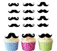 AK Giftshop PRE-CUT Fun Moustache Movember- 24 Cup Cake Toppers - Edible Stand Up Decorations