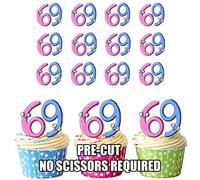 AK Giftshop PRE-CUT Funny, Rude 69 - Edible Cupcake Toppers/Cake Decorations (Pack of 12)