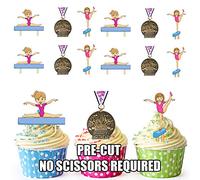 AK Giftshop PRE-CUT Gymnastics Medal Happy Birthday Girls Mix - Edible Cupcake Toppers/Cake Decorations (Pack of 12)