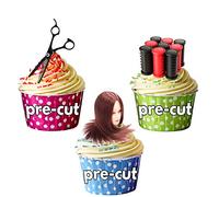 AK Giftshop PRE-Cut Hairdressing Scissors Training Head Straighteners Mix - Edible Cupcake Toppers/Cake Decorations (Pack of 36)