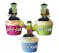 AK Giftshop PRE-CUT Halloween Cartoon Frankenstein Edible Cupcake Toppers/Cake Decorations (Pack of 12)