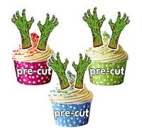AK Giftshop PRE-CUT Halloween Green Zombie Hands - Edible Cupcake Toppers/Cake Decorations (Pack of 12)