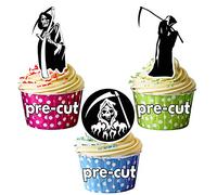 AK Giftshop PRE-CUT Halloween Grim Reaper Edible Cupcake Toppers/Cake Decorations (Pack of 12)