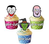 AK Giftshop PRE-CUT Halloween Scary Faces Edible Cupcake Toppers/Cake Decorations (Pack of 12)