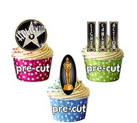 AK Giftshop PRE-CUT Hollywood Film Night Cake Decorations - 12 Edible Stand-up Cupcake Toppers