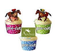 AK Giftshop PRE-CUT Horse Racing Aintree Mix - Edible Stand-up Cupcake Toppers (Pack of 12)