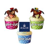 AK Giftshop PRE-CUT Horse Racing Ascot Mix - Edible Stand-up Cupcake Toppers (Pack of 12)