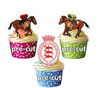 AK Giftshop PRE-CUT Horse Racing Goodwood Mix - Edible Stand-up Cupcake Toppers (Pack of 12)