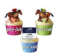 AK Giftshop PRE-CUT Horse Racing Newbury Mix - Edible Stand-up Cupcake Toppers (Pack of 12)