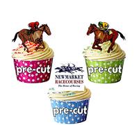 AK Giftshop PRE-CUT Horse Racing Newmarket Mix - Edible Cupcake Toppers/Cake Decorations (Pack of 12)