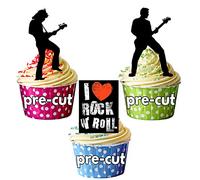 AK Giftshop PRE-CUT I Love Rock & Roll/Rock Star Silhouette - Edible Stand-up Cupcake Toppers (pack of 12)