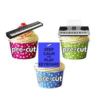 AK Giftshop Pre-Cut Keep Calm and Play the Keyboard - Edible Stand-up Cupcake Toppers (pack of 12)