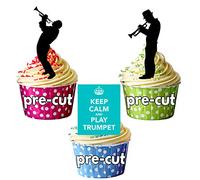AK Giftshop PRE-CUT Keep Calm and Play Trumpet, Silhouette Players- Edible Stand-up Cupcake Toppers (pack of 12)
