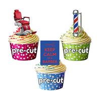 AK Giftshop PRE-CUT Keep Calm Barbers Chair Barber Pole Mix - Edible Cupcake Toppers/Cake Decorations (Pack of 12)