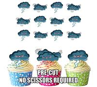 AK Giftshop PRE-CUT Lightning & Thunder - Edible Cupcake Toppers/Cake Decorations (Pack of 12)