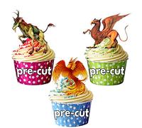 AK Giftshop PRE-CUT Mythical Creature Griffin Phoenix Mix Cake Decorations - 12 Edible Wafer Cup Cake Toppers