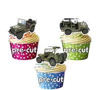 AK Giftshop PRE-CUT Novelty Army Jeep - Edible Cupcake Toppers/Cake Decorations (Pack of 12)