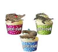 AK Giftshop PRE-CUT Novelty Reptile Crocodiles - 12 Cup Cake Toppers - Edible Stand Up Decorations