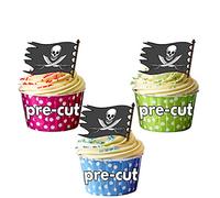 AK Giftshop PRE-CUT Pirate Flags Skull and Crossbones - Edible Cupcake Toppers/Cake Decorations (Pack of 12)