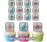 AK Giftshop PRE-CUT Science Symbols Mix - Edible Cupcake Toppers/Cake Decorations (Pack of 12)