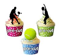 AK Giftshop PRE-CUT Tennis Party Pack, 36 Cup Cake Toppers - Edible Stand Up Decorations