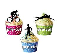 AK Giftshop PRE-CUT Triathlon Party Pack, 36 Cup Cake Toppers - Edible Stand Up Decorations