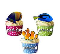 AK Giftshop PRE-CUT Tropical Fish Party Pack - Edible Cupcake Toppers/Cake Decorations (Pack of 36)