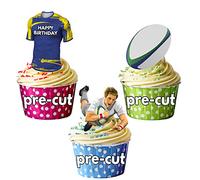 AK Giftshop PRECUT Happy Birthday Rugby Party Pack - Edible Cupcake Toppers/Cake Decorations Worcester Warriors Colours (Pack of 12)