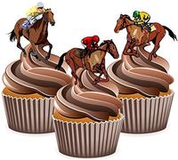 AK Giftshop Precut Horse Racing Racehorse Mix - Edible Stand-up Cupcake Toppers (Pack of 36)