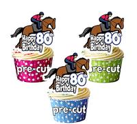 AK Giftshop PRECUT Horse Riding - 80th Birthday - Edible Cupcake Toppers/Cake Decorations (Pack of 12)