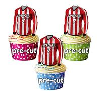 AK Giftshop PRECUT Personalised Edible Football Shirts With Your Chosen NAME & NUMBER - Cupcake Toppers/Cake Decorations Red, White and Black Shirt Top (Pack of 24)