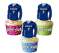 AK Giftshop PRECUT Personalised Edible Football Shirts With Your Chosen NAME & NUMBER - Cupcake Toppers/Cake Decorations Blue Football Shirt (Pack of 12)