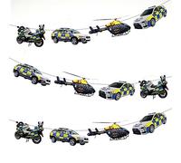 AK Giftshop Real Police Vehicles Car Motorbike Helicopter Bunting Party Decorations - 12pcs / 2.5m Ribbon