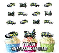 AK Giftshop Real Police Vehicles Car Motorbike Mix - Edible Cupcake Toppers/Cake Decorations (Pack of 12)
