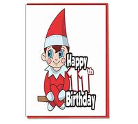 AK Giftshop Red Elf 11th Birthday Card - Girls - Boys - Son - Grandson - Daughter - Grandaughter - Friend