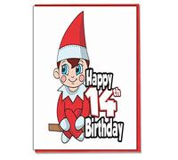 AK Giftshop Red Elf 14th Birthday Card - Teenager - Girls - Boys - Son - Grandson - Daughter - Grandaughter - Friend