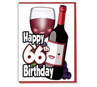 AK Giftshop Red Wine Glass and Bottle - 66th Birthday Card - Ladies - Mens - Daughter - Son - Friend - Husband - Wife - Brother - Sister