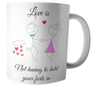 AK Giftshop Romantic Couple Mug with Funny Quote, Love is Not Having to Hold Your Farts in, Gift for Partner, Valentine's Day Anniversary Christmas (Male/Female)