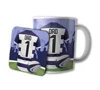 AK Giftshop Rugby Dad Mug and Coaster Gift Set, 320ml Ceramic Cup, Sports Jersey Design (Bristol)