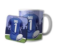 AK Giftshop Rugby Dad Mug and Coaster Gift Set, 320ml Ceramic Cup, Sports Jersey Design (Leinster)